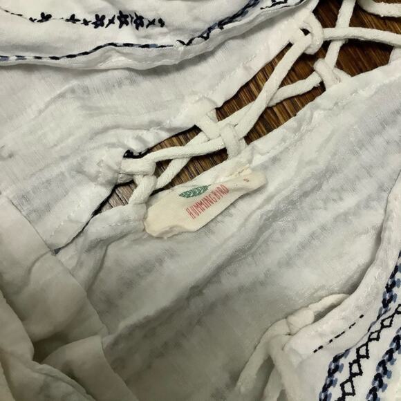 HUMMINGBIRD White Black Floral Boho Tie Blouse Size Small - Picture 10 of 10